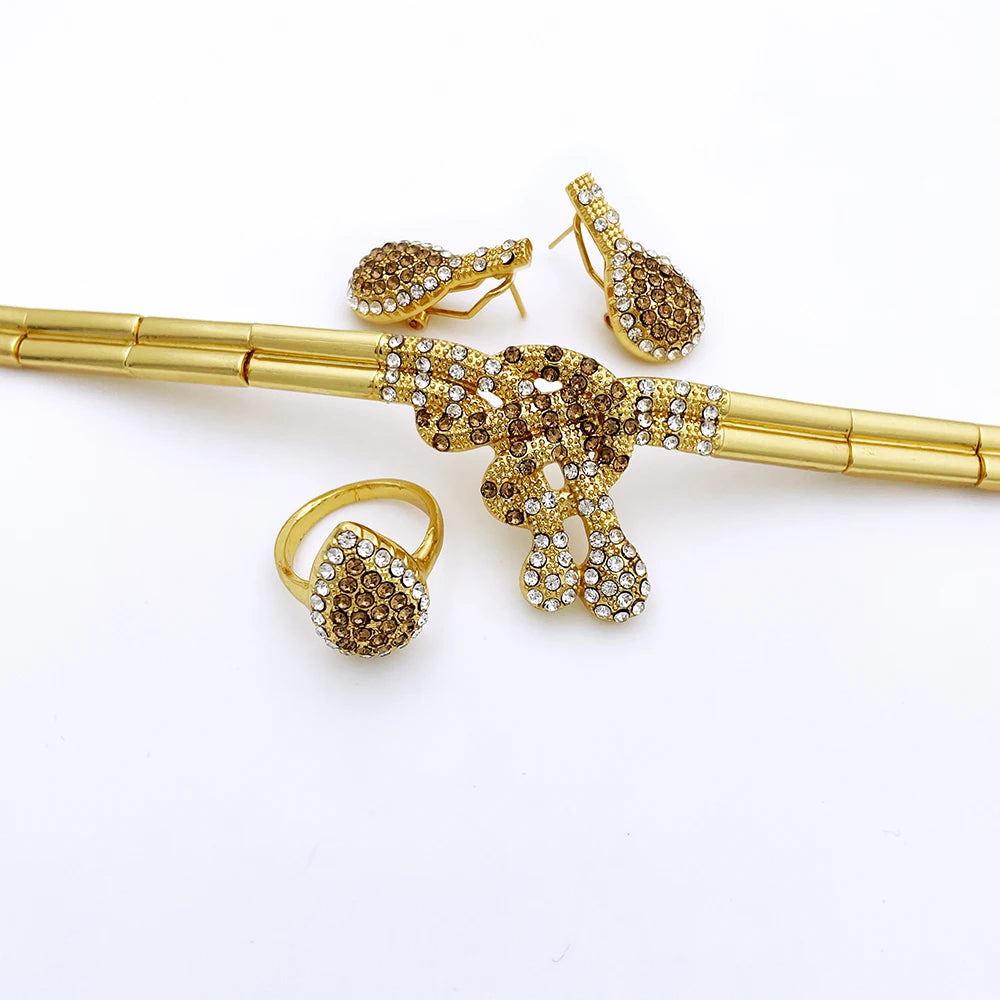 18K Gold Plated Women’s Jewelry Set | Classic Dubai Style for Parties & Banquets