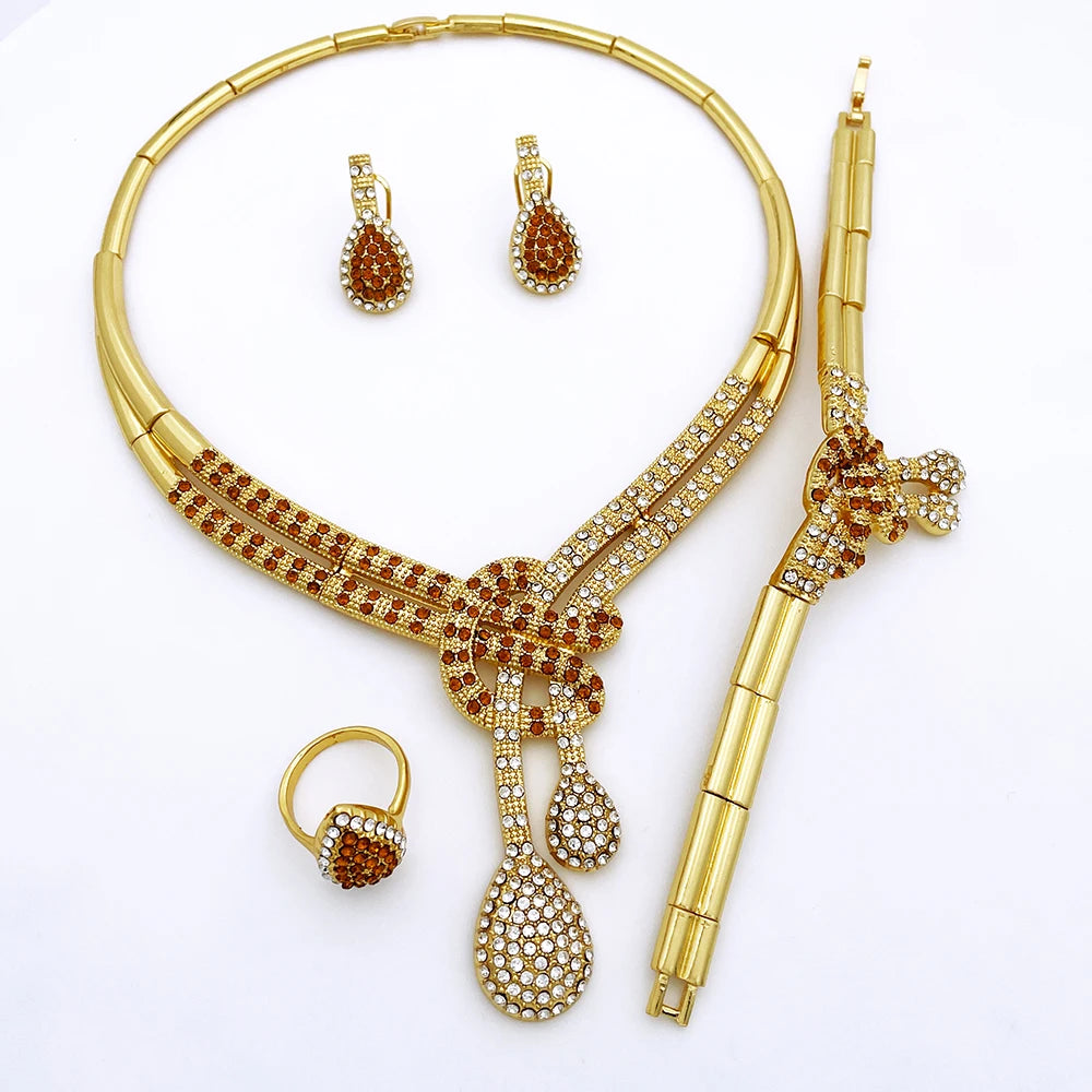 18K Gold Plated Women’s Jewelry Set | Classic Dubai Style for Parties & Banquets