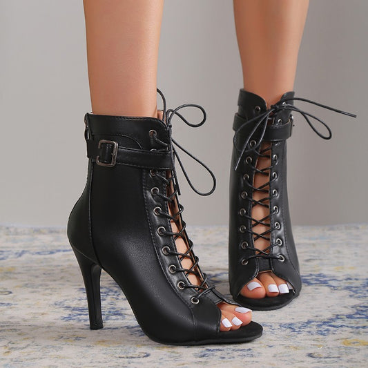 Women’s Peep Toe Heels | Lace-Up Sandals with Back Zipper