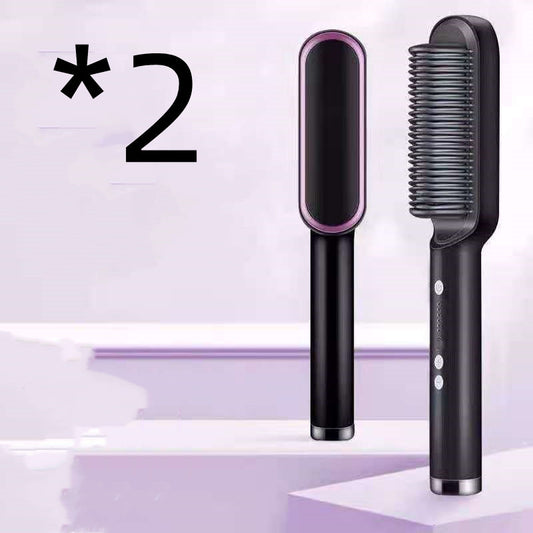 2-in-1 Hair Straightener & Curler | Ionic Hot Comb Brush