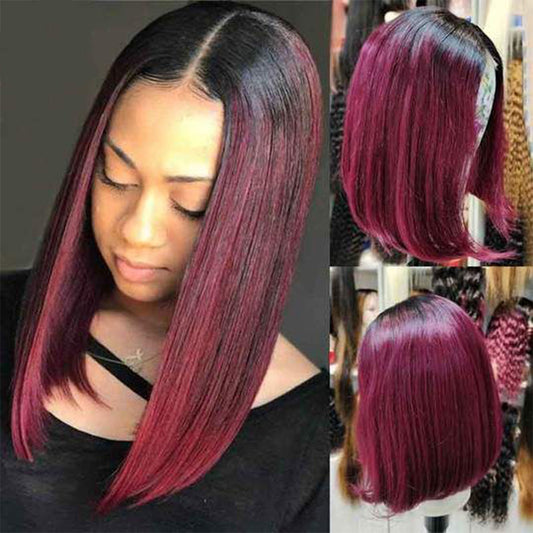 Short Straight Bob Wig | 1B/99J Colored Human Hair