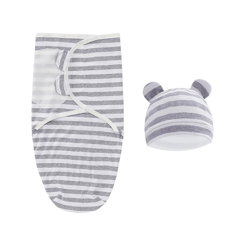Muslin Cotton Newborn Swaddle Set – Adjustable Sleeping Bag & Hat for Infants (0-6M)