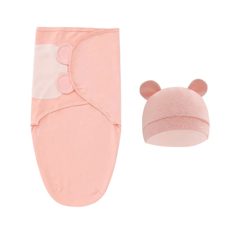 Muslin Cotton Newborn Swaddle Set – Adjustable Sleeping Bag & Hat for Infants (0-6M)