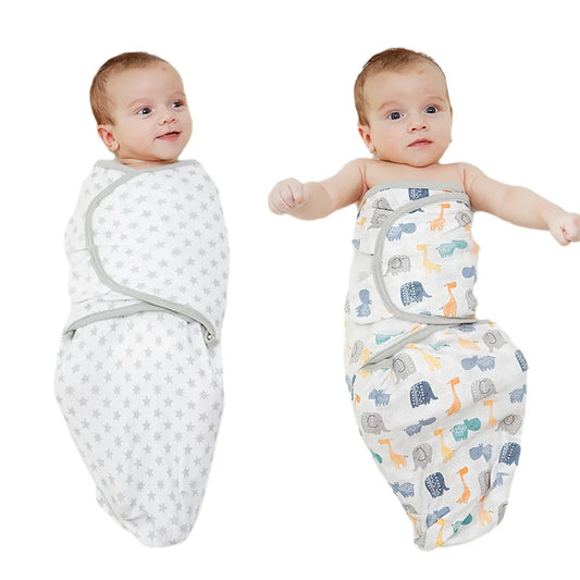 Muslin Cotton Newborn Swaddle Set – Adjustable Sleeping Bag & Hat for Infants (0-6M)