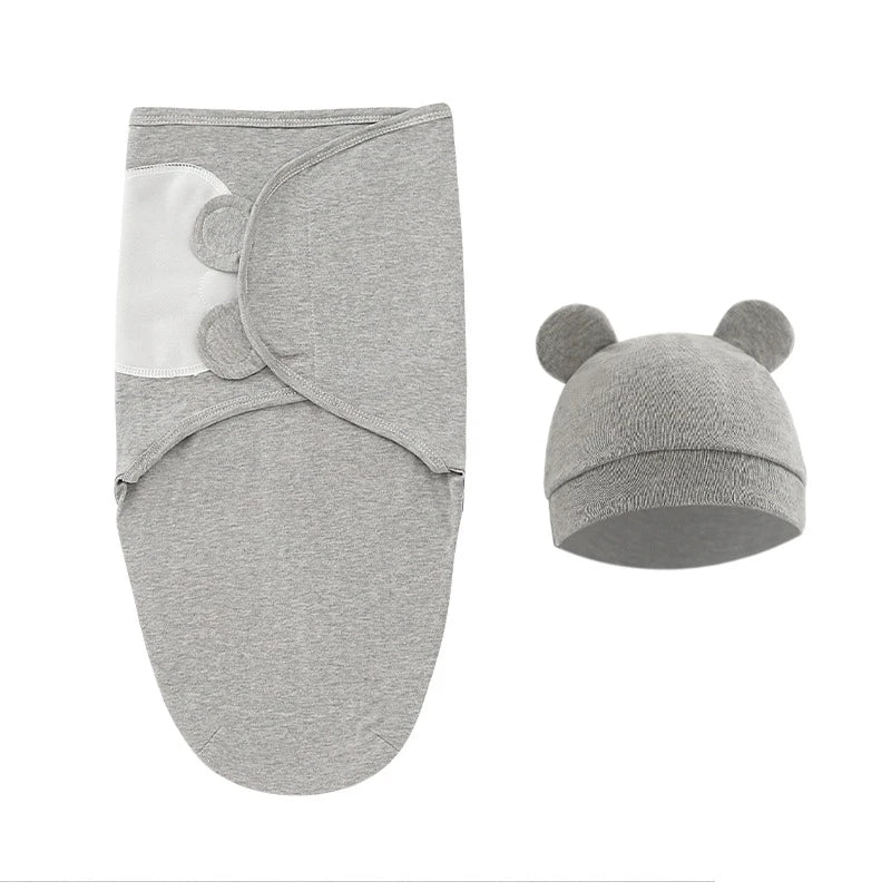 Muslin Cotton Newborn Swaddle Set – Adjustable Sleeping Bag & Hat for Infants (0-6M)