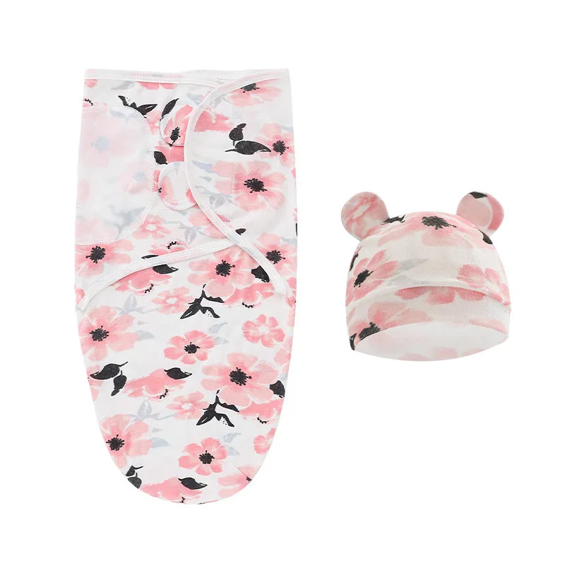 Muslin Cotton Newborn Swaddle Set – Adjustable Sleeping Bag & Hat for Infants (0-6M)