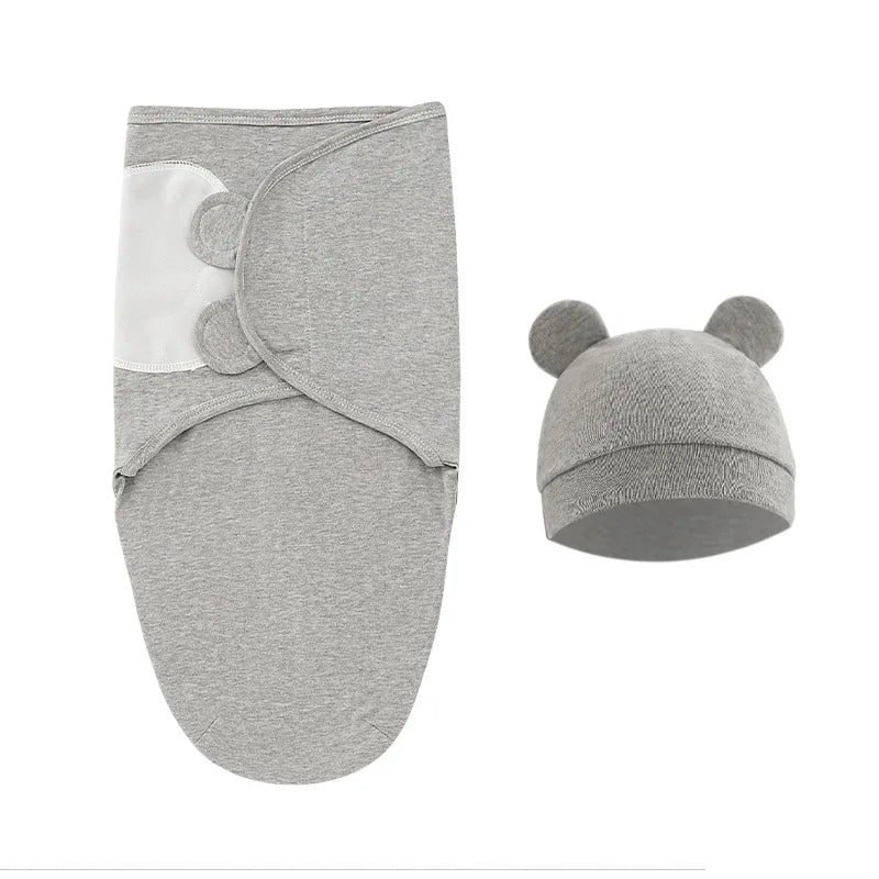 Muslin Cotton Newborn Swaddle Set – Adjustable Sleeping Bag & Hat for Infants (0-6M)