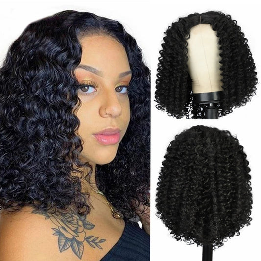 Black Short Curly Front Lace Afro Wig Head Cover